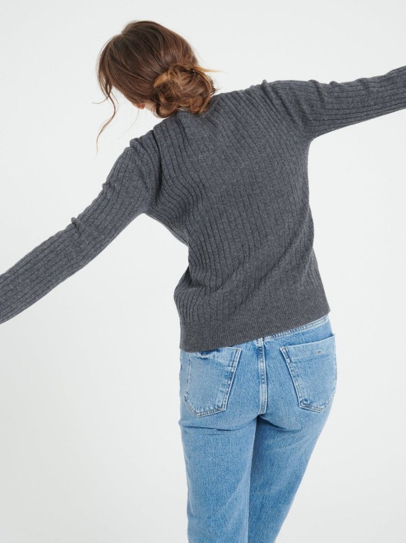 Pull col rond femme 100% cachemire - LILLY 16 gris anthracite - Kiabi