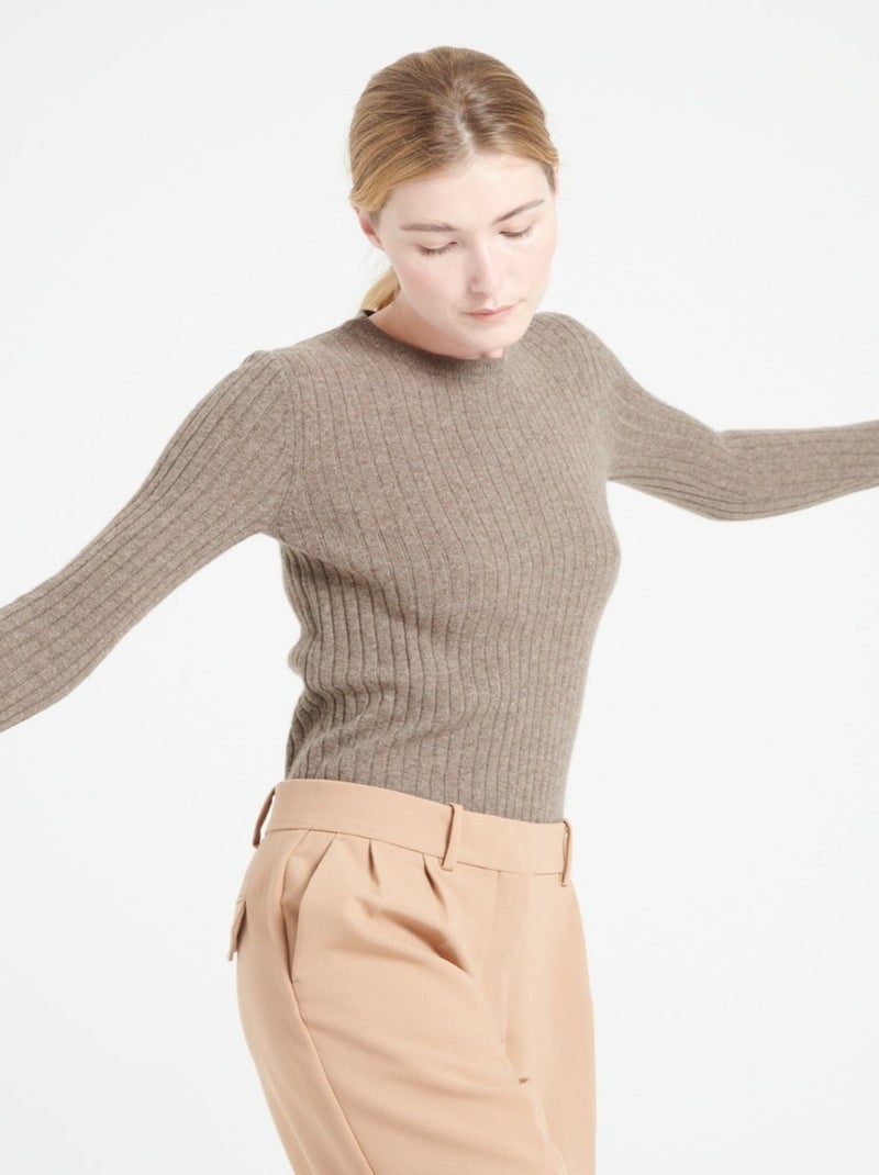 Pull col rond femme 100% cachemire - LILLY 16 Taupe - Kiabi