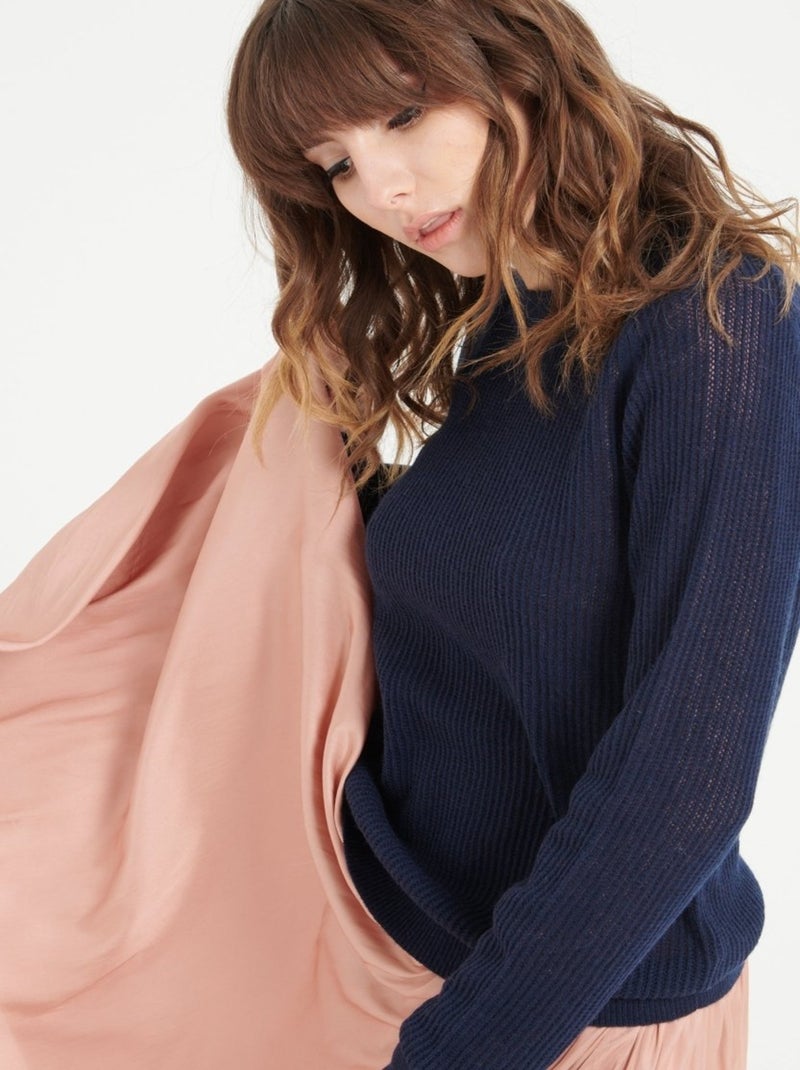 Pull col rond femme 100% cachemire - LILLY 23 Bleu marine - Kiabi