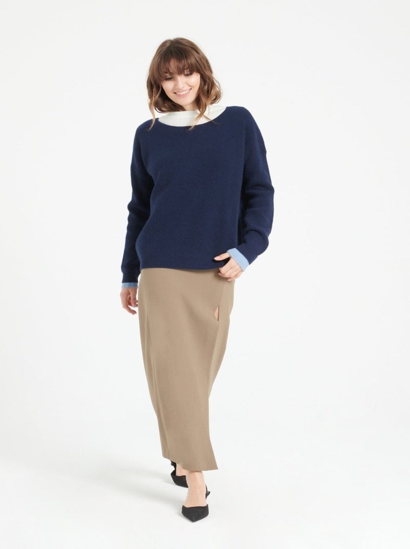 Pull col rond femme 100% cachemire - LILLY 25 Bleu marine - Kiabi