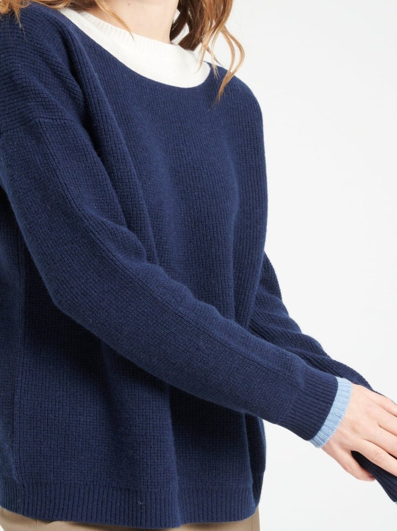 Pull col rond femme 100% cachemire - LILLY 25 Bleu marine - Kiabi