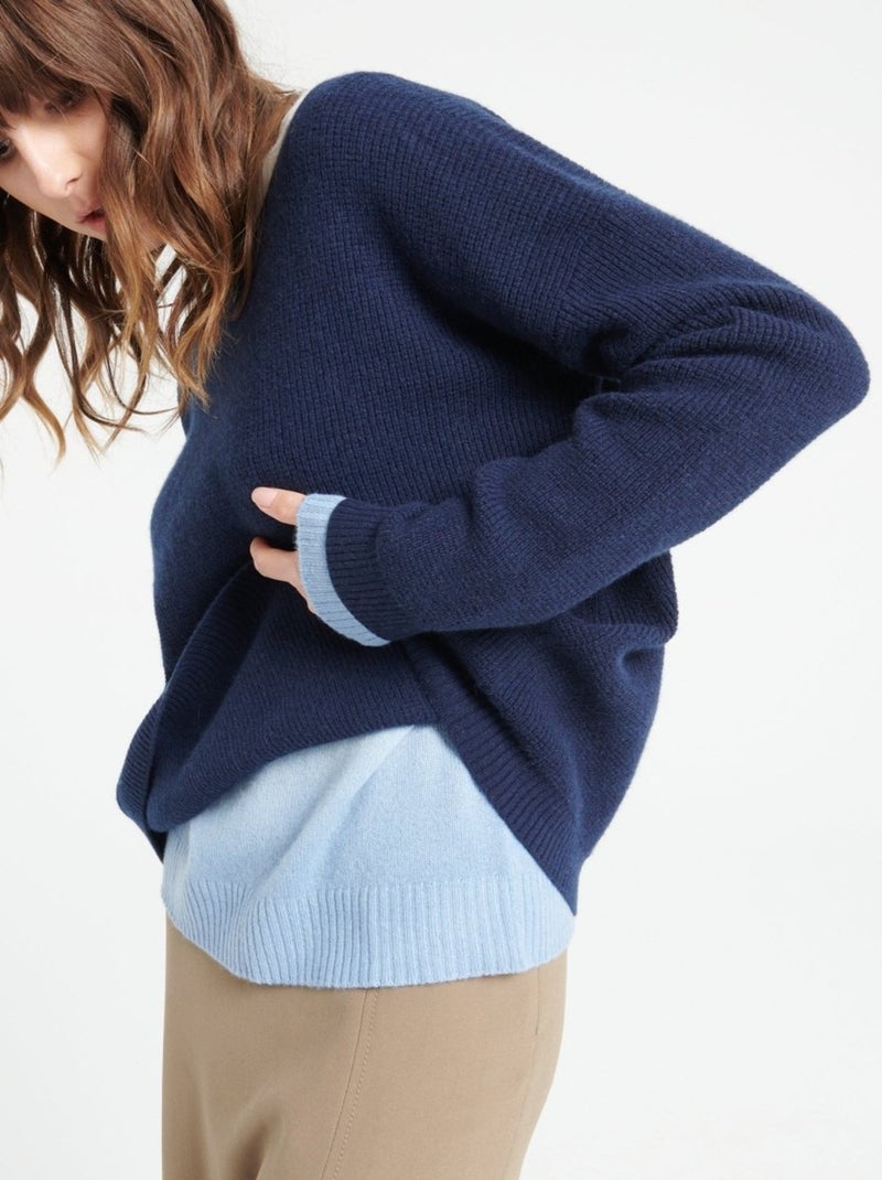Pull col rond femme 100% cachemire - LILLY 25 Bleu marine - Kiabi