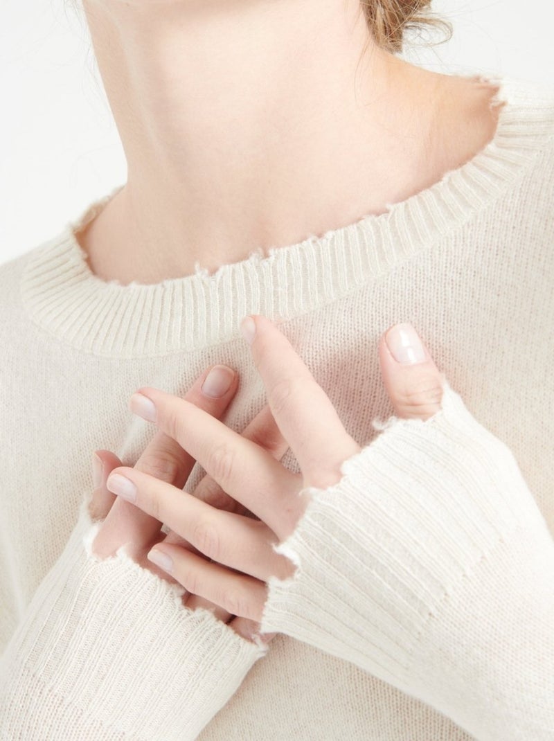 Pull col rond femme 100% cachemire - MIA 17 Blanc Ecru - Kiabi