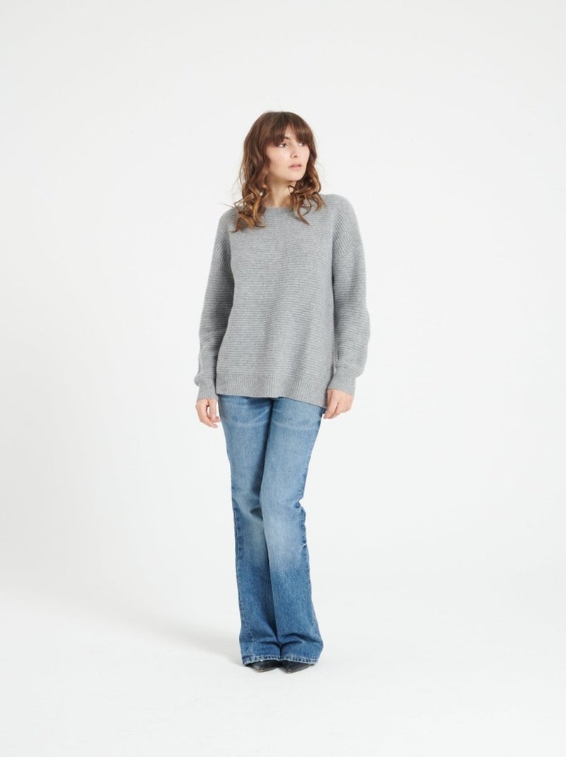 Pull col rond femme 100% cachemire 4 fils - LILLY 30 Gris clair - Kiabi