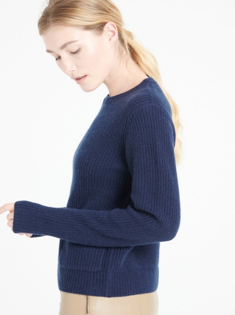 Pull col rond femme 100% cachemire 4 fils - LILLY 32 Bleu marine - Kiabi
