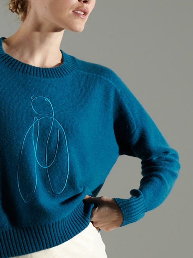 Pull col rond femme 100% cachemire 4 fils - NAMI 21 Bleu roi - Kiabi