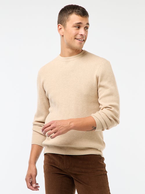 Pull col rond gaufré uni - Kiabi