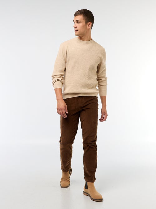 Pull col rond gaufré uni - Kiabi