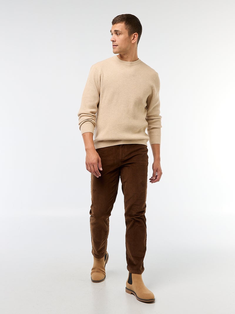 Pull col rond gaufré uni Blanc - Kiabi