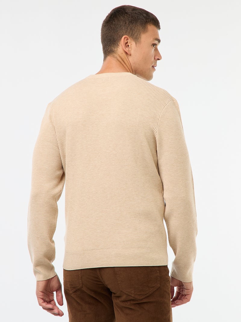 Pull col rond gaufré uni Blanc - Kiabi