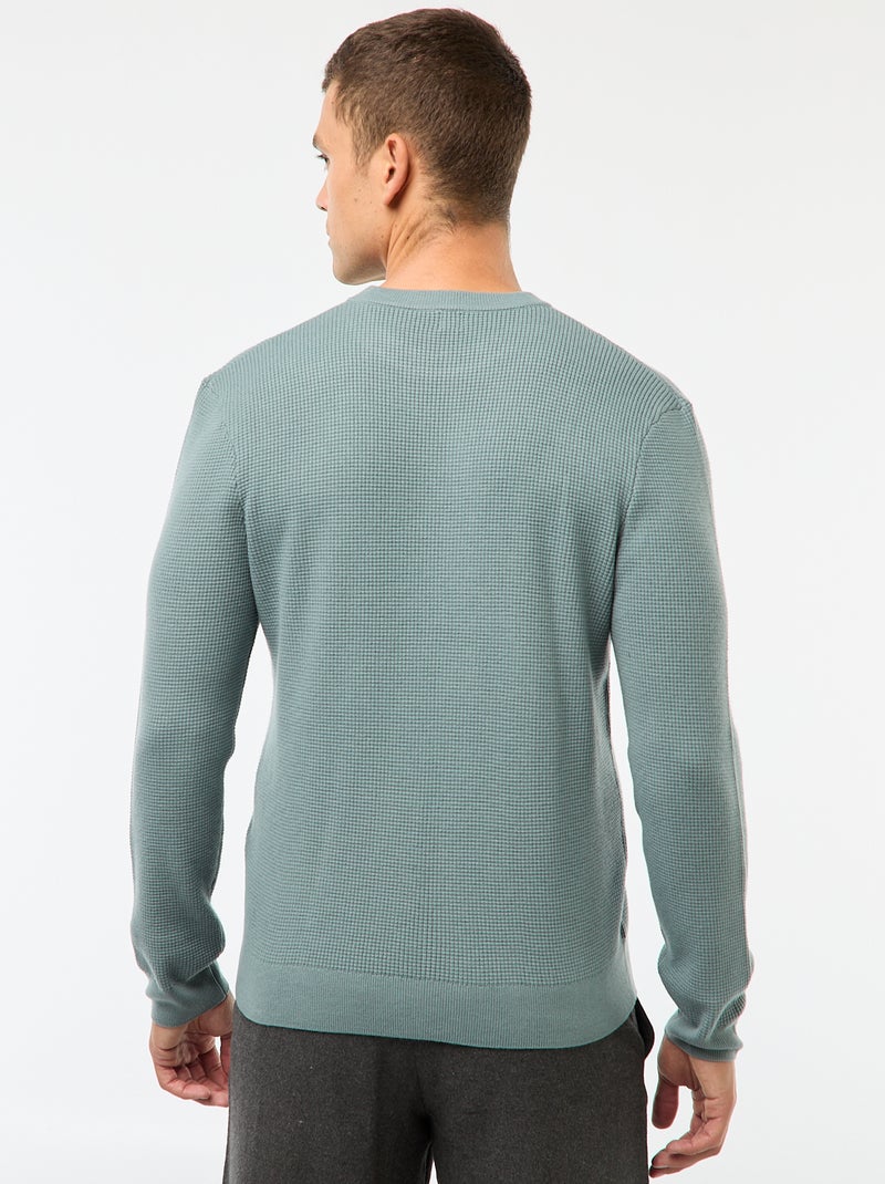 Pull col rond gaufré uni Bleu - Kiabi