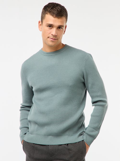 Pull col rond gaufré uni - Kiabi