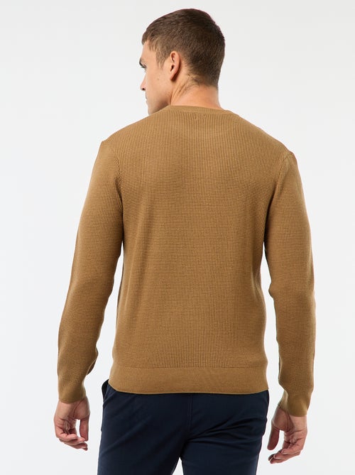 Pull col rond gaufré uni - Kiabi