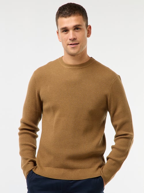 Pull col rond gaufré uni - Kiabi