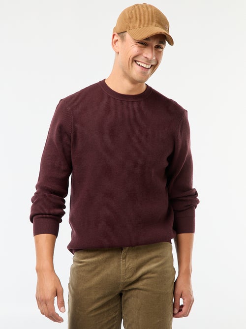 Pull col rond gaufré uni - Kiabi