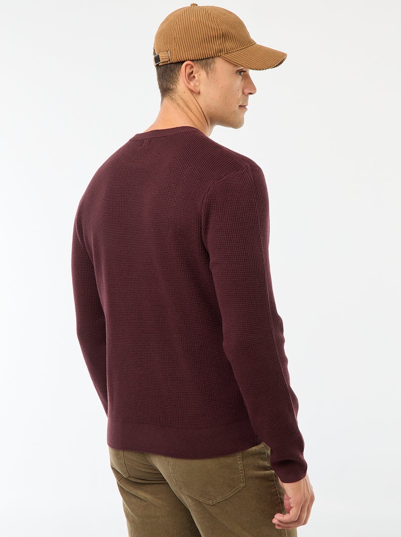 Pull col rond gaufré uni Violet - Kiabi