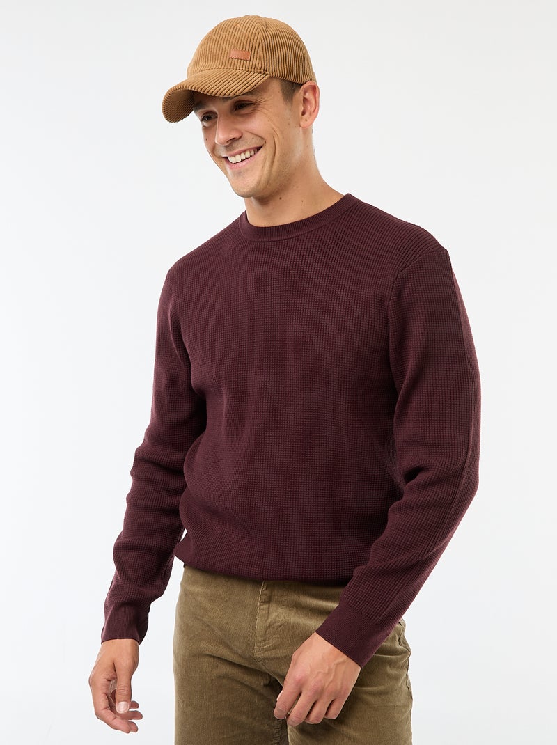 Pull col rond gaufré uni Violet - Kiabi