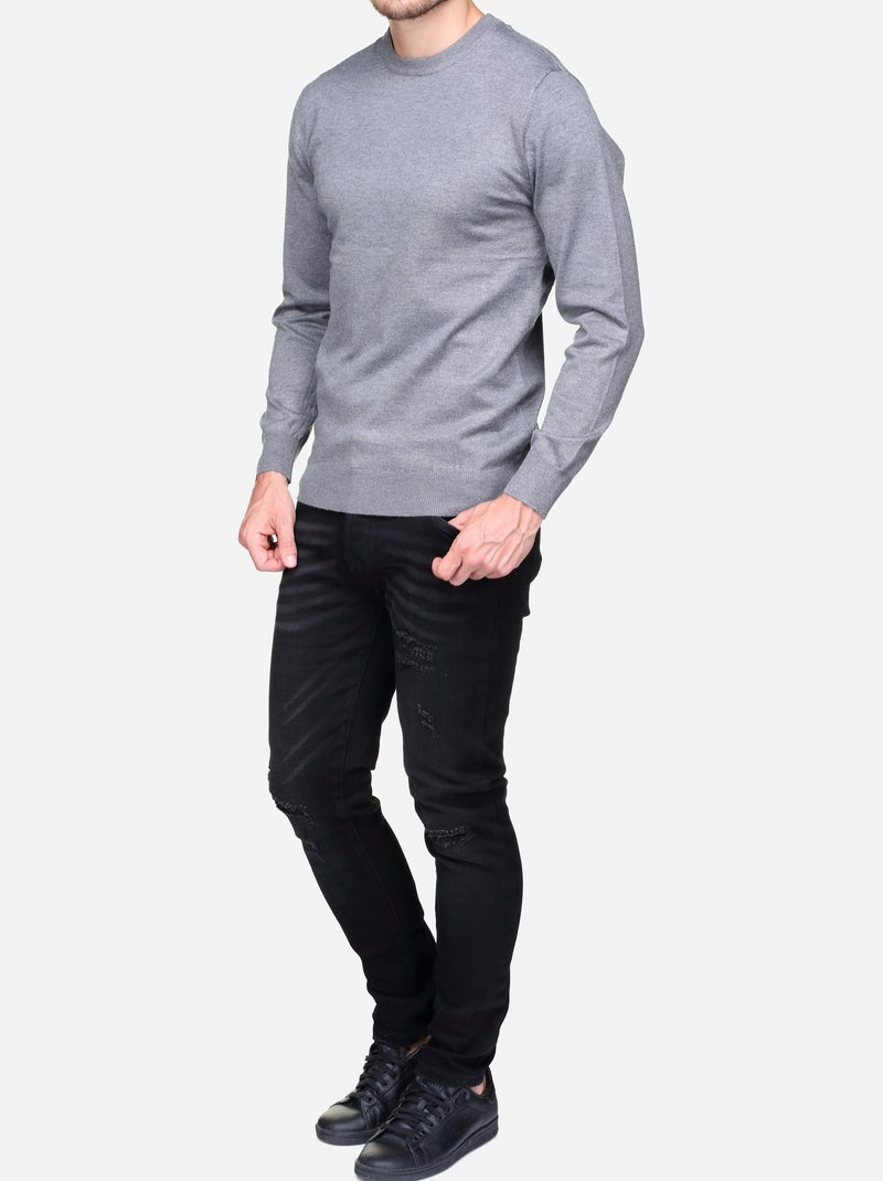 Pull col rond Gris clair - Kiabi