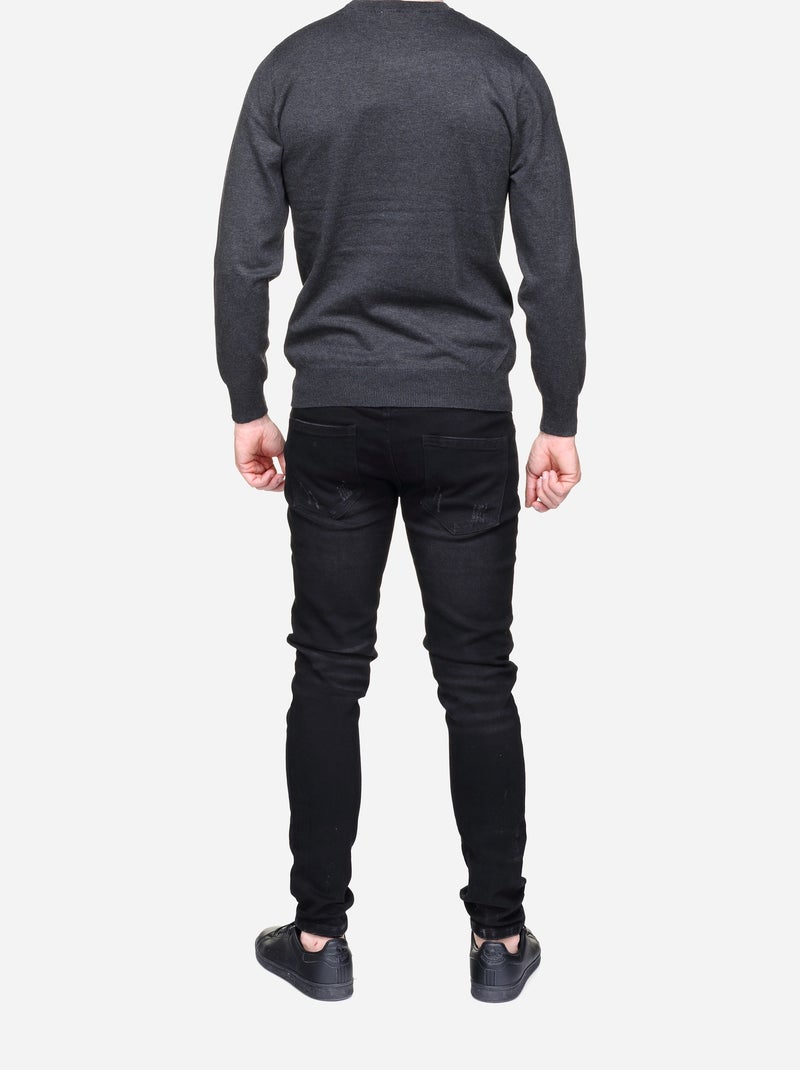 Pull col rond Gris foncé - Kiabi