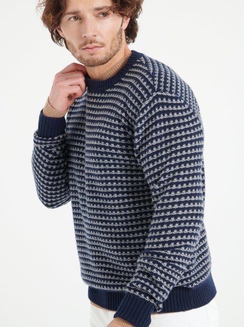 Pull col rond homme 100% cachemire 4 fils bleu - ZACH 3 - Kiabi