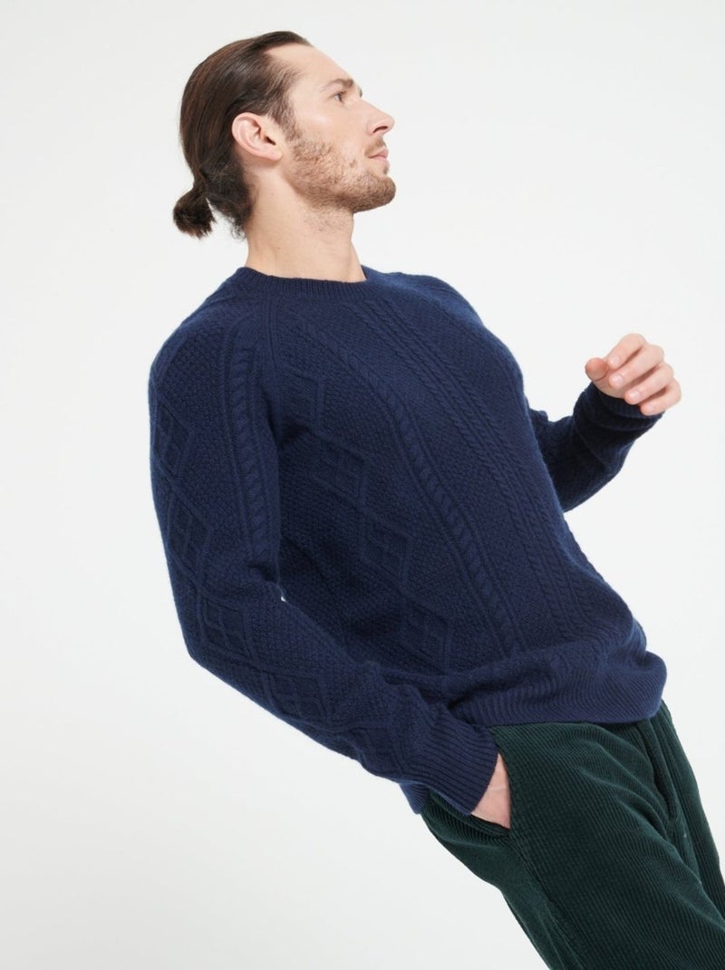 Pull col rond homme 100% cachemire 6 fils - ZACH 1 Bleu marine - Kiabi