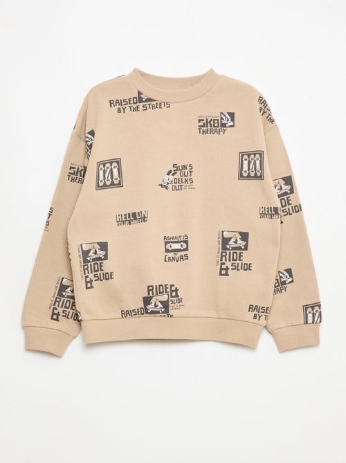 Pull col rond imprimé en coton - Kiabi