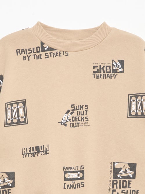 Pull col rond imprimé en coton - Kiabi