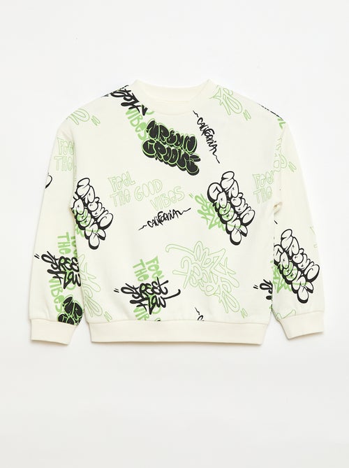 Pull col rond imprimé en coton - Kiabi