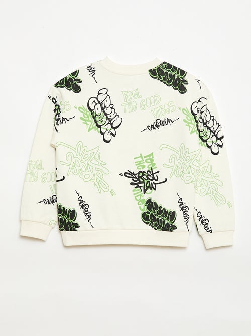 Pull col rond imprimé en coton - Kiabi