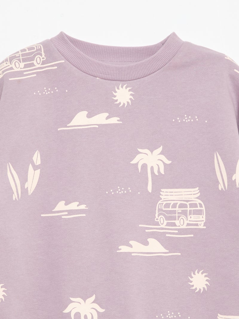 Pull col rond imprimé en coton Violet - Kiabi