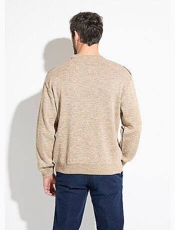 Pull col rond jacquard manches longues laine - Afibel
