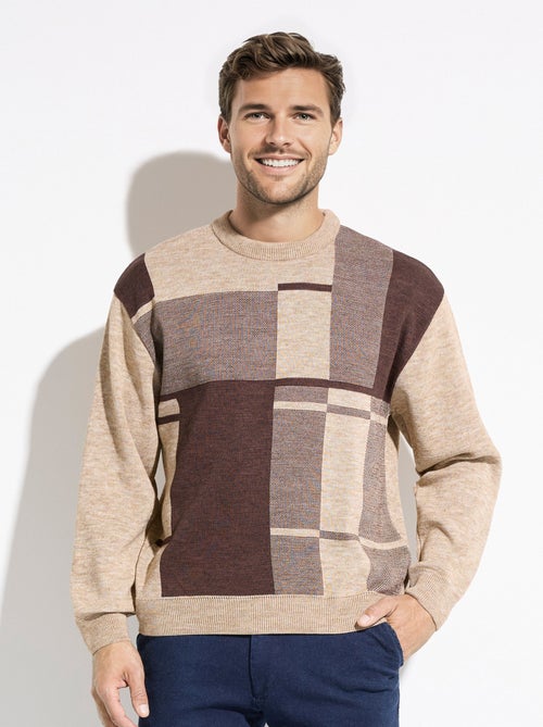 Pull col rond jacquard manches longues laine - Afibel - Kiabi