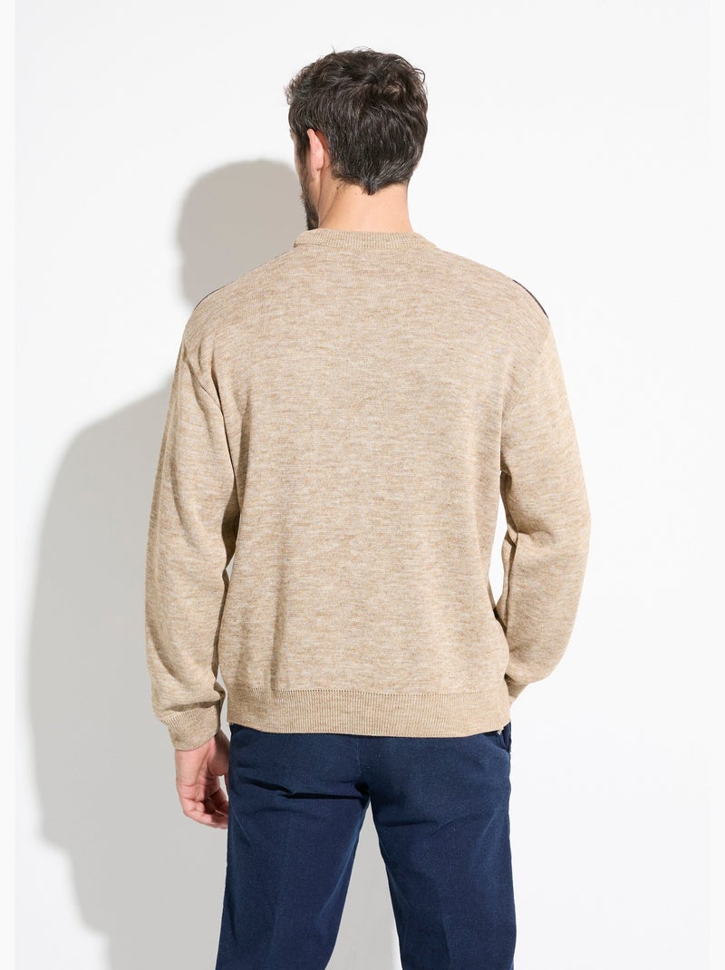 Pull col rond jacquard manches longues laine - Afibel Beige - Kiabi