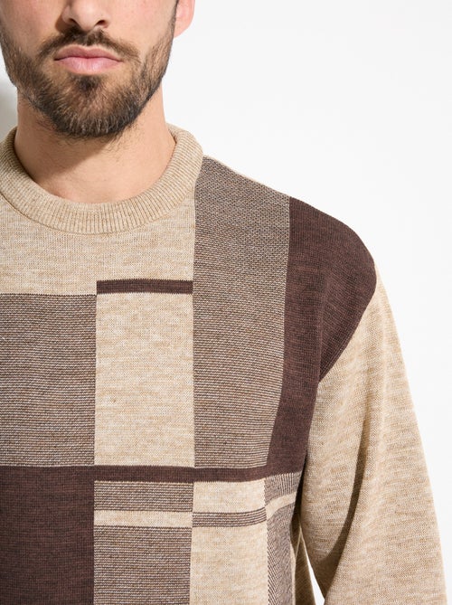 Pull col rond jacquard manches longues laine - Afibel - Kiabi