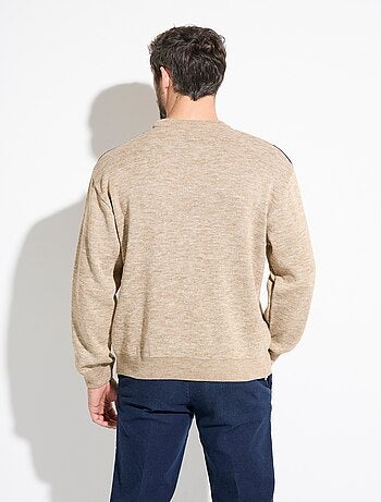 Pull col rond jacquard manches longues laine