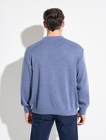 Pull col rond jacquard manches longues laine