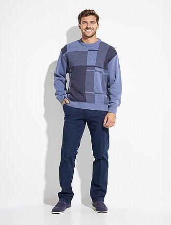 Pull col rond jacquard manches longues laine