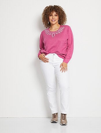 Pull col rond jacquard strassé