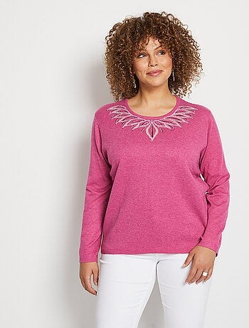 Pull col rond jacquard strassé