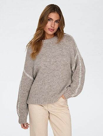 Pull col rond 'JDY' surpiqures contrastantes