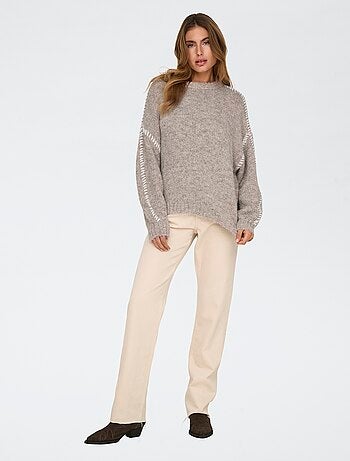 Pull col rond 'JDY' surpiqures contrastantes