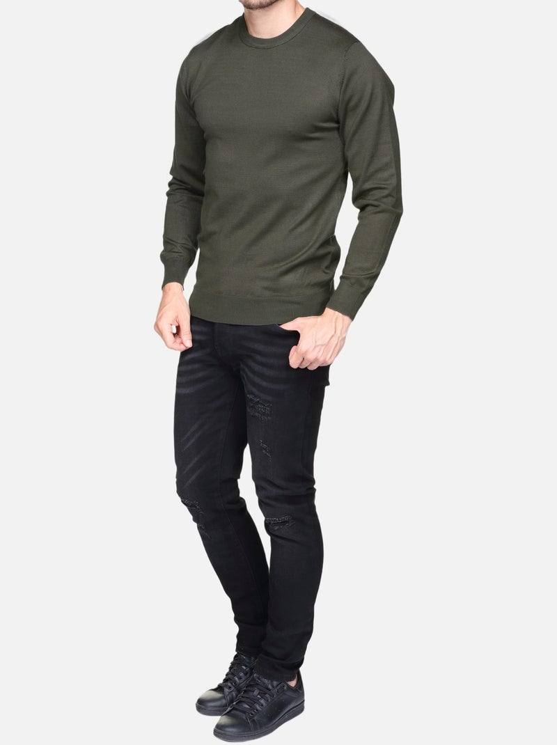 Pull col rond Kaki - Kiabi