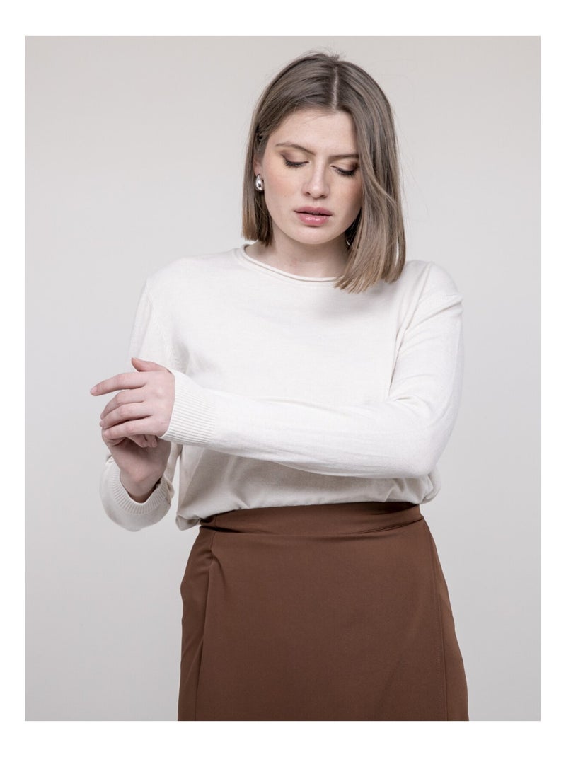 Pull col rond KATOLIE Ecru - Kiabi