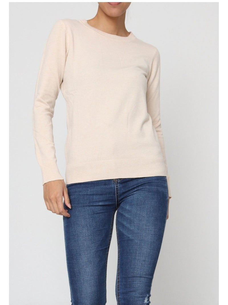 Pull Col Rond Kebello Beige - Kiabi