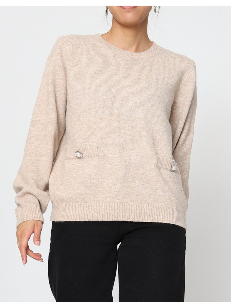 Pull Col Rond Kebello Beige - Kiabi