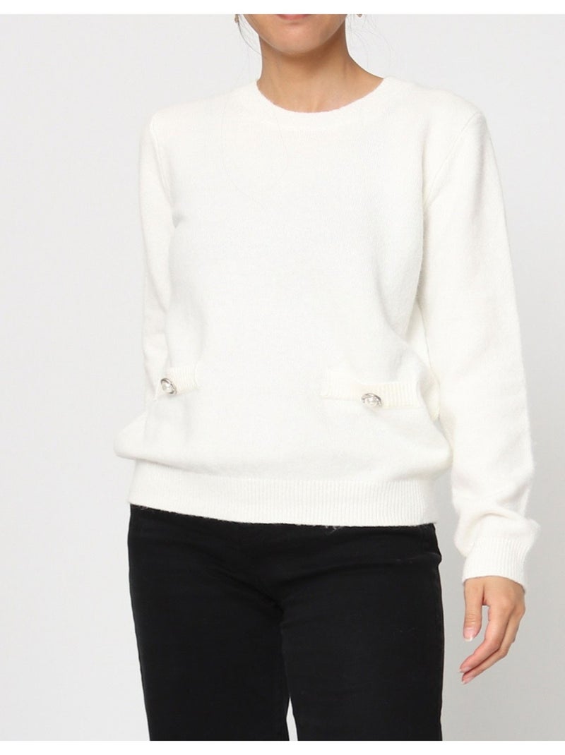 Pull Col Rond Kebello Blanc - Kiabi