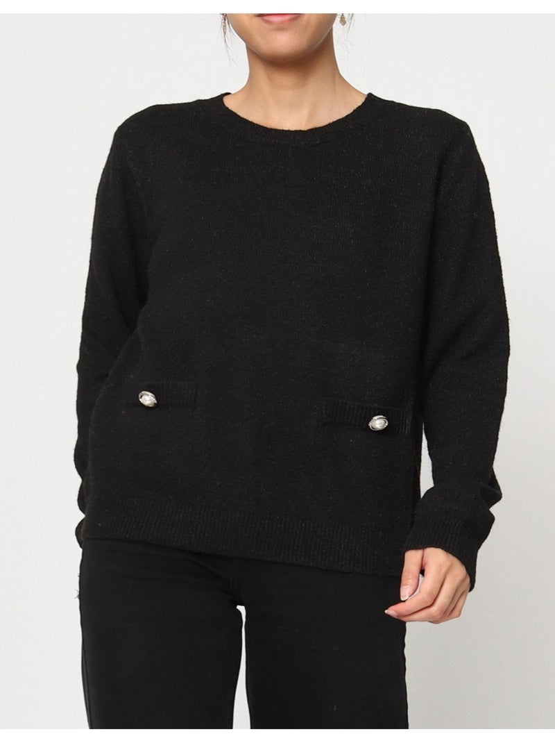 Pull Col Rond Kebello Noir Noir - Kiabi