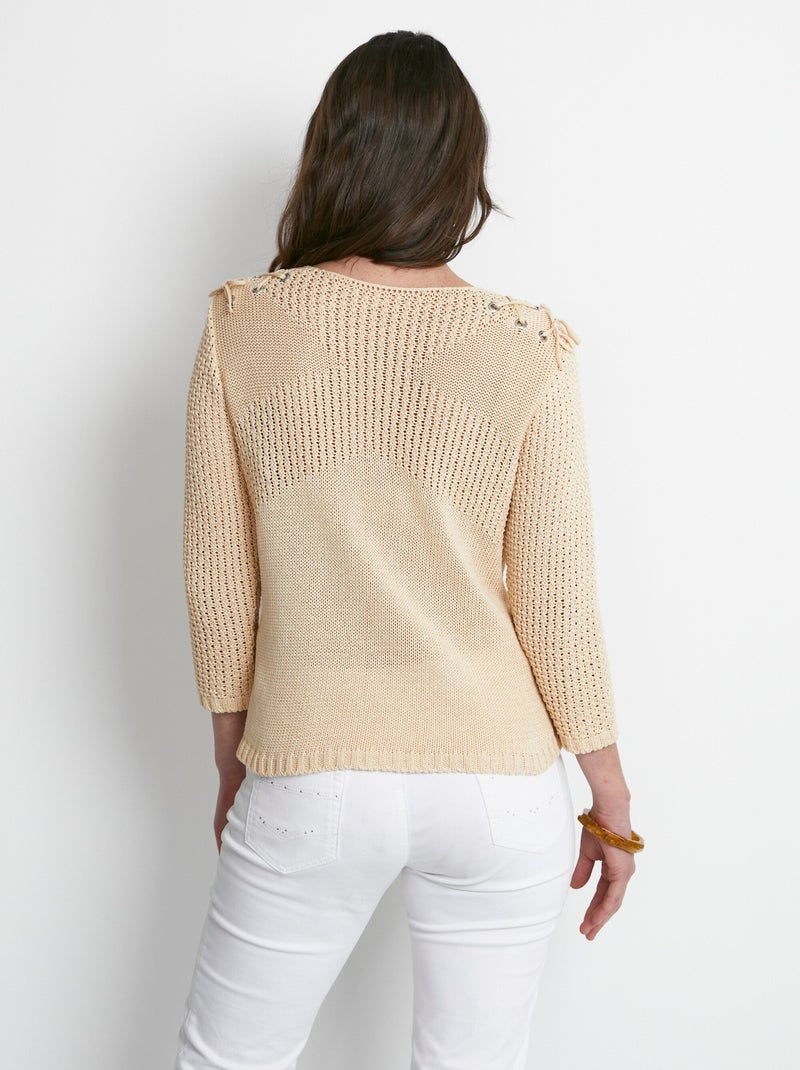Pull col rond laçage fantaisie - Afibel Beige - Kiabi