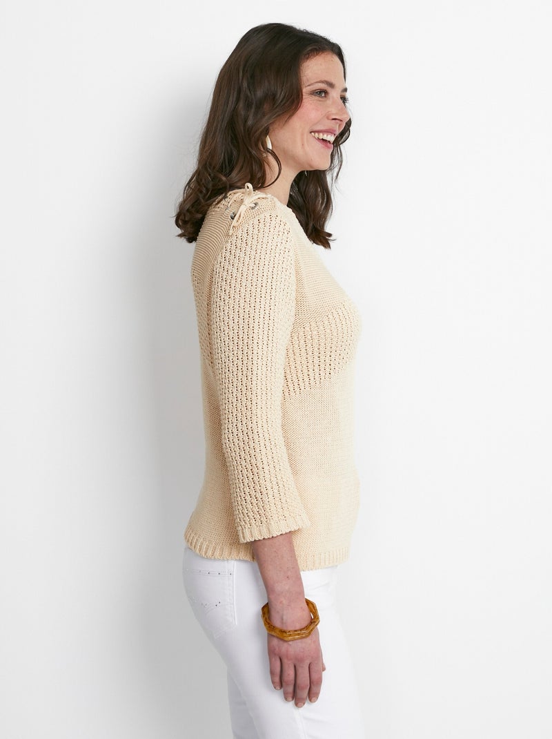 Pull col rond laçage fantaisie - Afibel Beige - Kiabi
