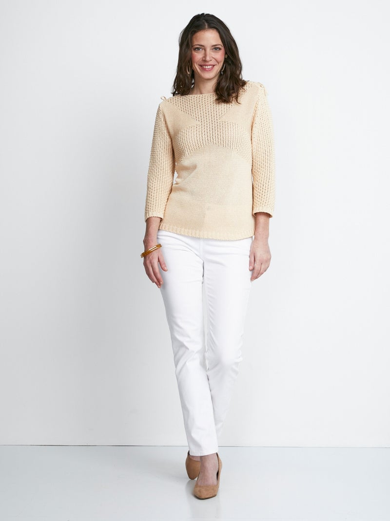 Pull col rond laçage fantaisie - Afibel Beige - Kiabi
